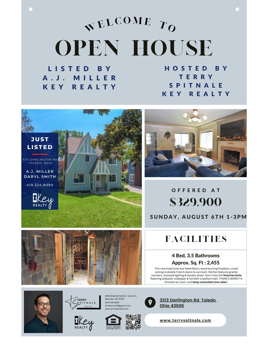 SpitnaleKey's tweet photo. Stop out and see me this Sunday August 6th, from 1-3 at this amazing #openhouse! 3313 Darlington Toledo has space, character and an amazing location to the #universityoftoledo #realestate #realtor#openhousesunday#toledo #PricedtoSell https://t.co/ZMDtjOIQZj