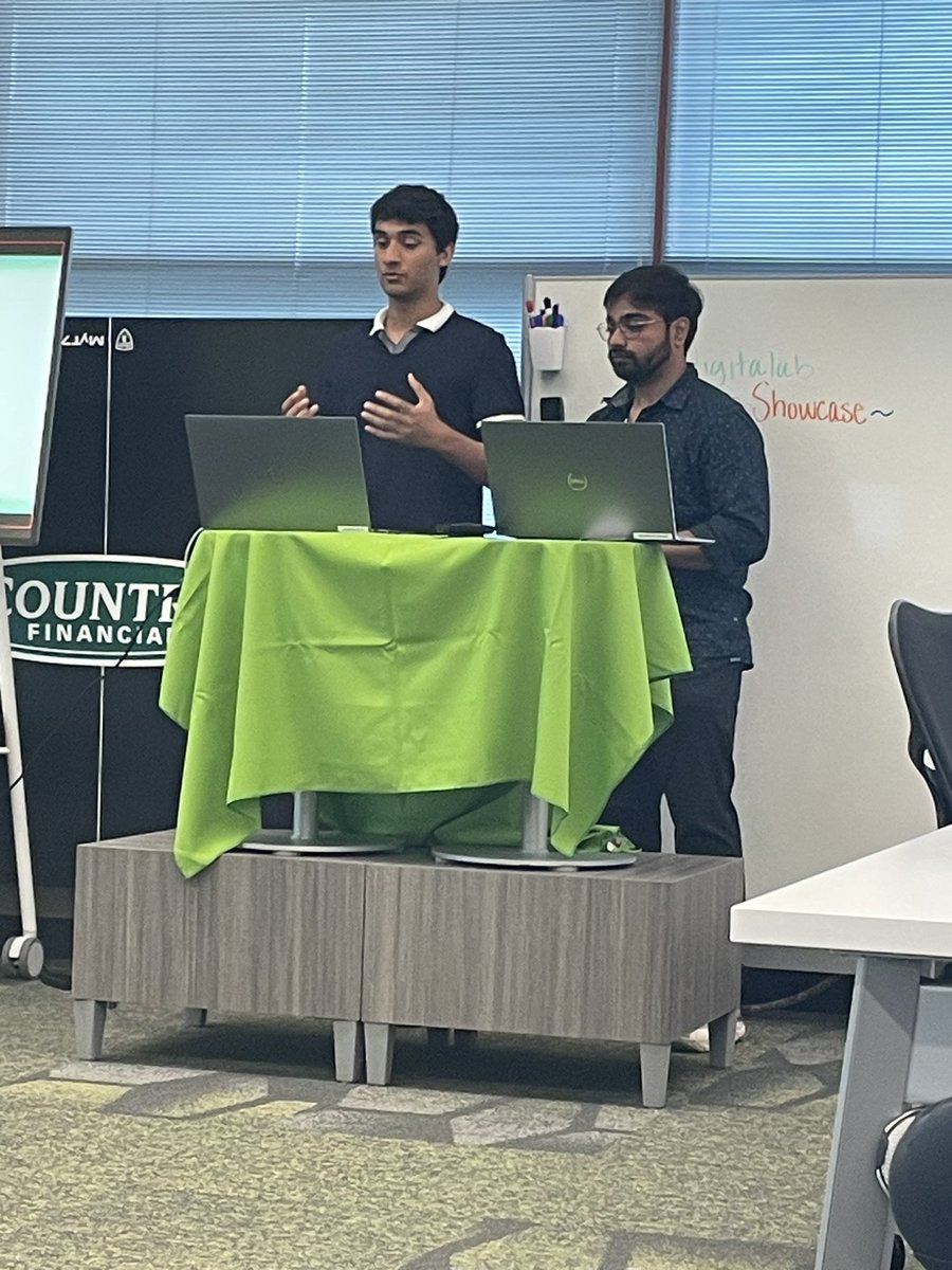 JuliaAtCOUNTRY's tweet photo. The summer 2023 @hellocountry DigitaLab #interns are presenting their work at the semester project showcase! 8 projects in all - #innovation and #modernization combined!  @UIResearchPark @UofIllinois https://t.co/XmUtFLdrqN