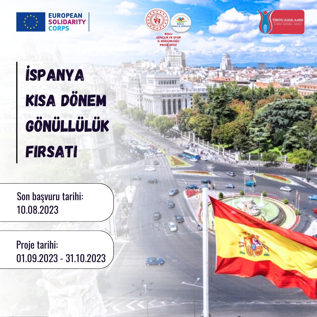 İl Müdürlüğü tarafından yürütülen İspanya, Ferrol'da gerçekleşecek ESC projesi için 18-30 yaş arasında 2 gönüllü aranmaktadır.

📍 Son başvuru tarihi: 10.08.2023,  23.59
📍 Proje Süresi: 01.09.2023 - 31.10.2023

Başvuru linki: buff.ly/43VoPRR 

@oa_bak
<a href="/gencliksporbak/">Gençlik ve Spor Bakanlığı 🇹🇷</a>