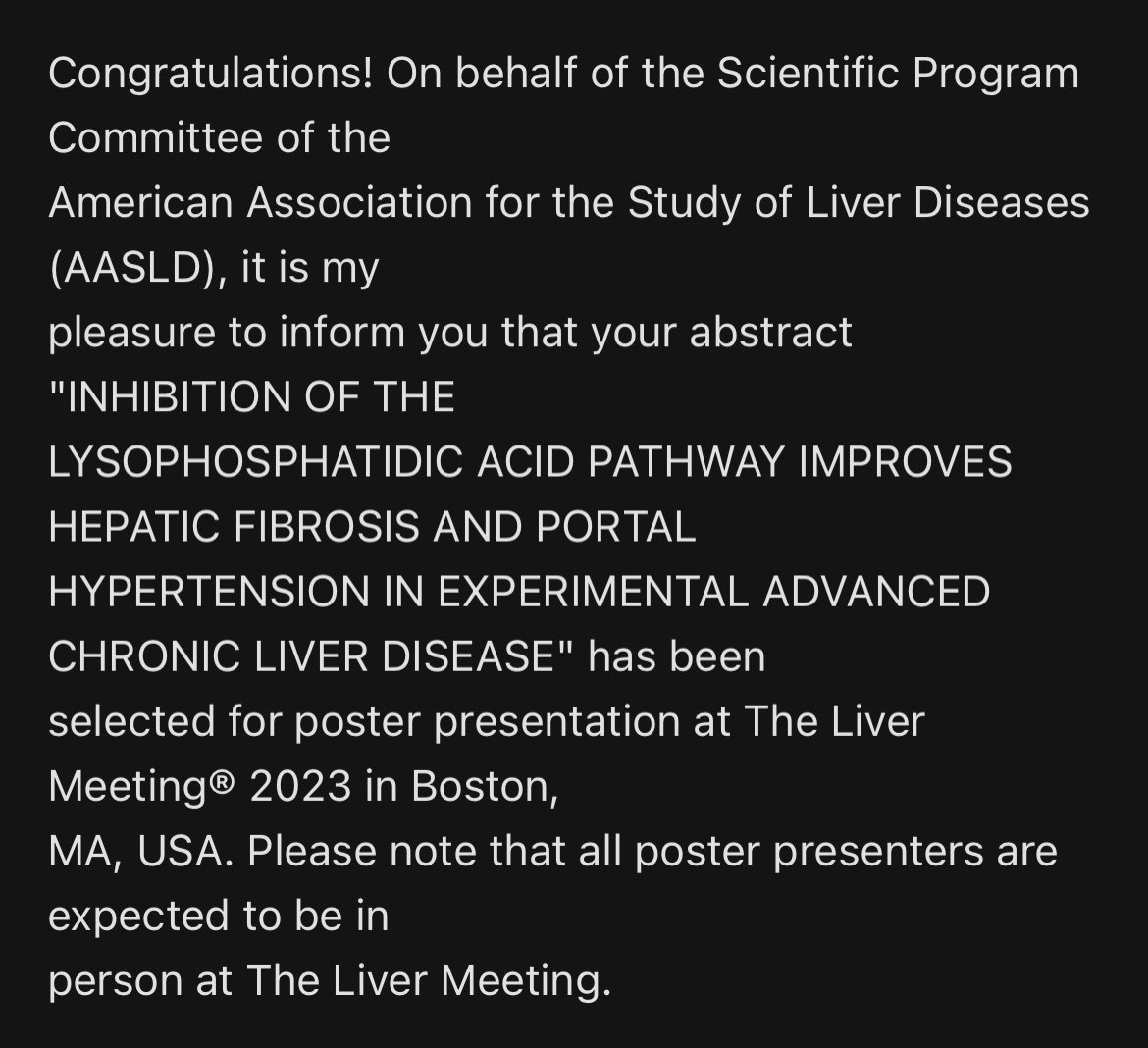 📬 So nice inbox today!! 4 accepted communications for the @AASLDtweets Liver Meeting 2023‼️ 1 oral presentation + 3 posters❕ Extremely happy and proud of my fellows and collaborators!! 🙏🏽👊🏽 See you all in #Boston!! #TLM #LiverTwitter #LiverX