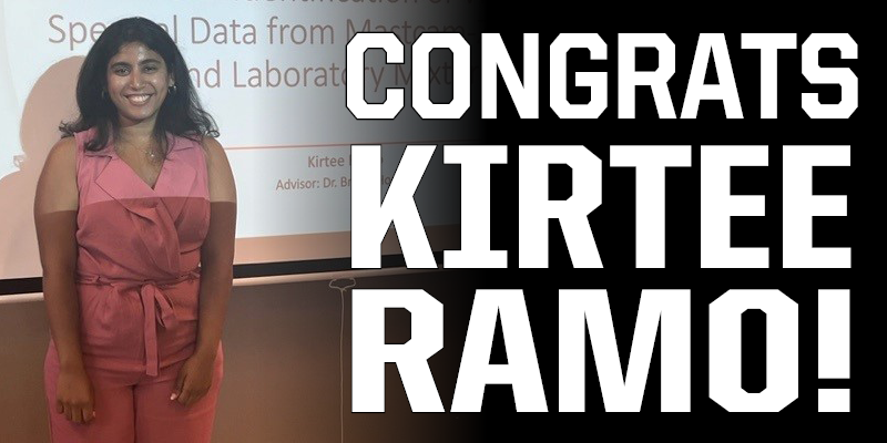 Purdue EAPS (@purdueeaps) on Twitter photo Congrats Kirtee Ramo for a successful MS final with <a href="/PurdueEAPS/">Purdue EAPS</a>! Her GDSP program MS research is titled “Comparison of PCA and ICA for Mineral Identification of VIS-NIR Spectral Data from Mastcam-Z, CRISM, and Laboratory Mixtures.” She is advised by Dr. Briony Horgan. #boilerup Congrats Kirtee Ramo for a successful MS final with <a href="/PurdueEAPS/">Purdue EAPS</a>! Her GDSP program MS research is titled “Comparison of PCA and ICA for Mineral Identification of VIS-NIR Spectral Data from Mastcam-Z, CRISM, and Laboratory Mixtures.” She is advised by Dr. Briony Horgan. #boilerup