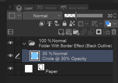 i've figured out what it was. this only happens when the folder the layer is in has the border effect -- when the layer itself has the border effect it behaves as expected with opacity.

check it: 