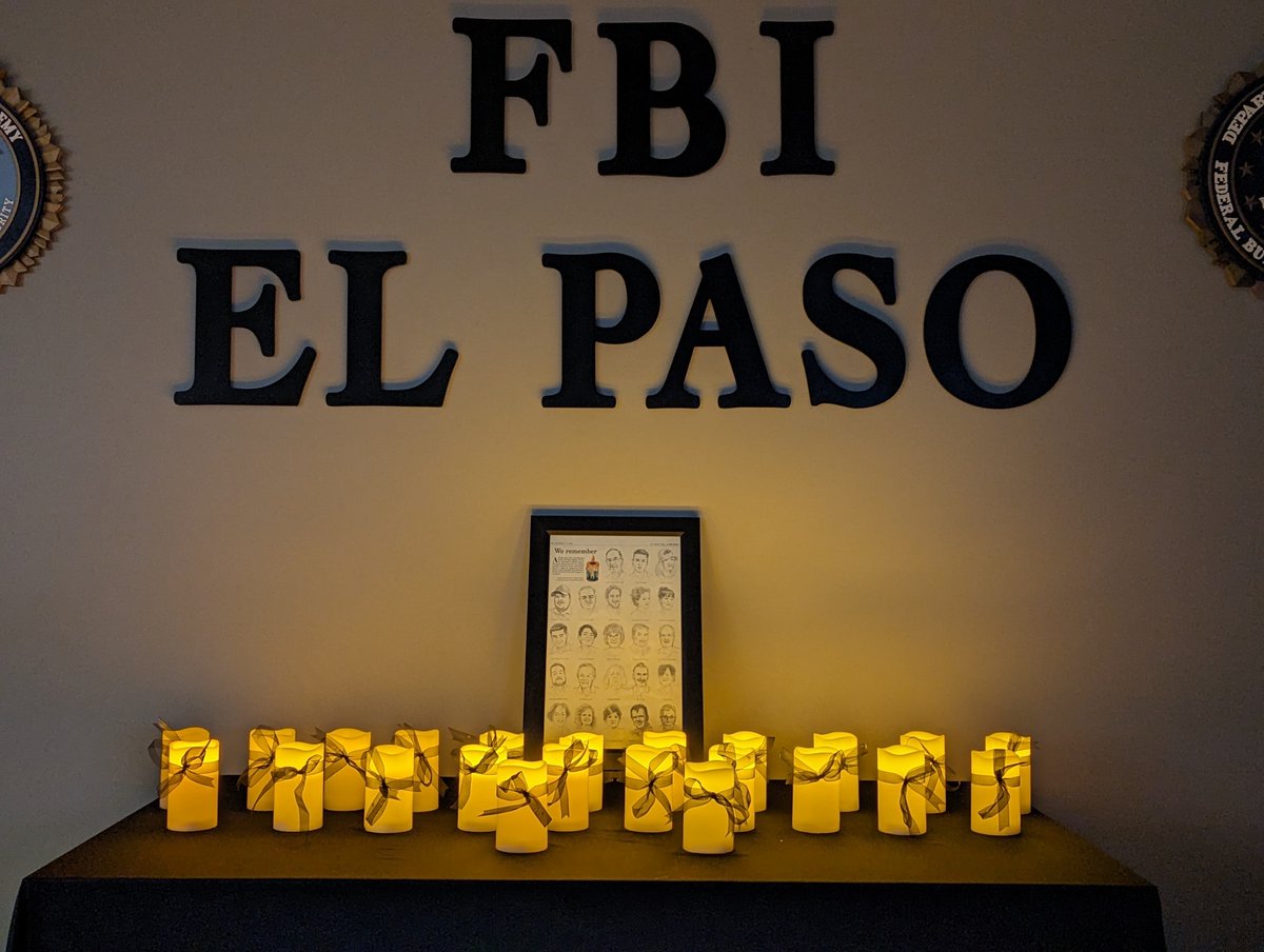 FBIElPaso's tweet photo. On this 4th anniversary of the horrific events of Aug. 3rd, 2019, #FBIElPaso silently honored the 23 victims who lost their lives that day. We are committed to assisting our community in healing as we heal alongside them, and our city will always be #ElPasoStrong. https://t.co/30kqK75oS8