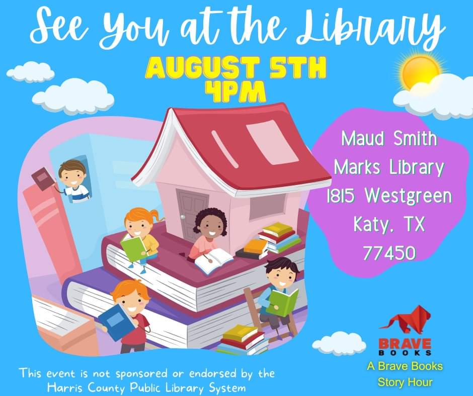Join us for children's story hour on Saturday, August 5th at 4:00 pm. We will have freebies, snacks and a book giveaway! Arrive early for a good seat. 
 1815 Westgreen Blvd, Katy, TX 77450