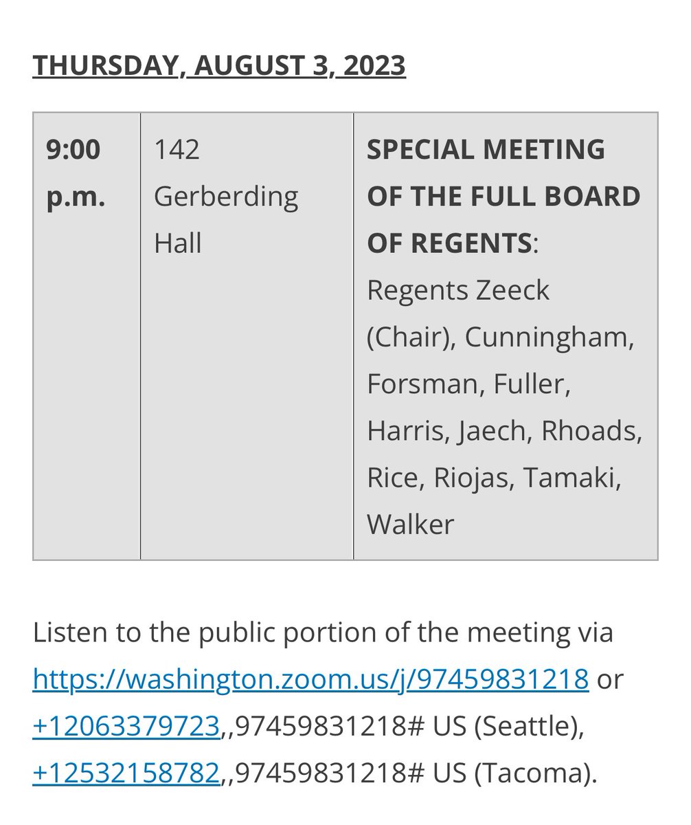 The University of Washington Board of Regents has added a special meeting at 9PM PT tonight. Perhaps one final #Pac12AfterDark. 🥲