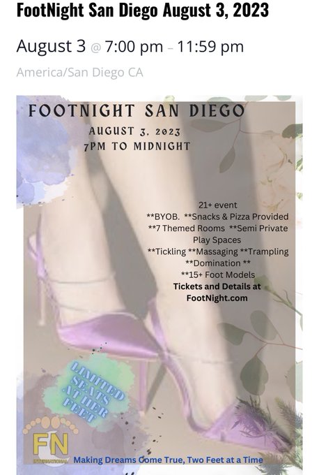 YES!!!  I will be at the #sanDiego #Footnight Hosting.     tonight 8-3-23 7pm.  GET YOUR TIX TO GET THE<a href="/tag/sandiego"class="tags">#sanDiego</a><a href="/tag/footnight"class="tags">#Footnight</a>