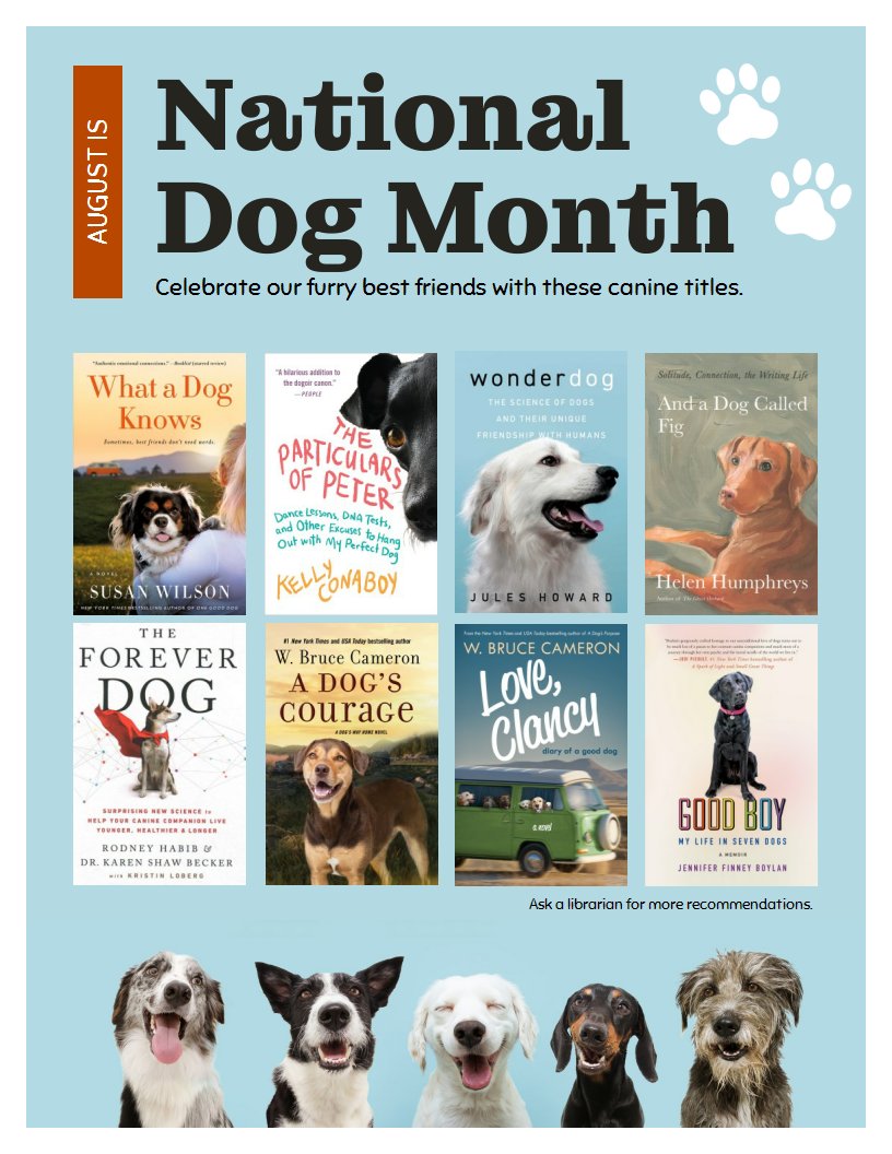 August is National Dog Month!   Celebrate our furry best friends with these canine reads! #dogs #dog #NationalDogMonth #canine  libraryaware.com/2TRGNH