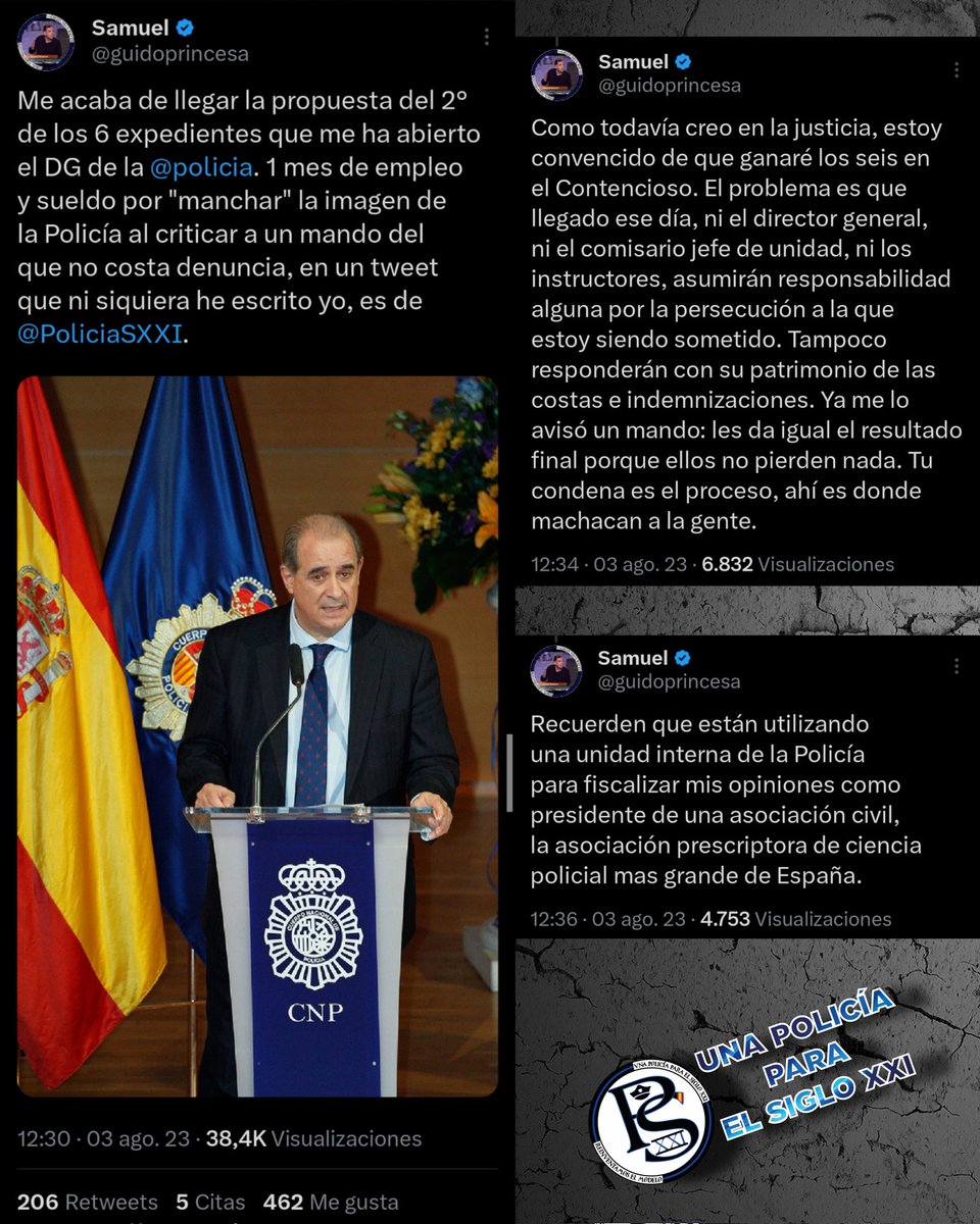 PoliciaSXXI's tweet photo. Quieren silenciarnos a través del miedo y la presión, pero no saben que esto ya es imparable. Como dijó Juan Pablo II: Iremos con la verdad hasta el final, aunque volvamos a ser sólo doce. #YoConSamuel https://t.co/dPbmVwiz97