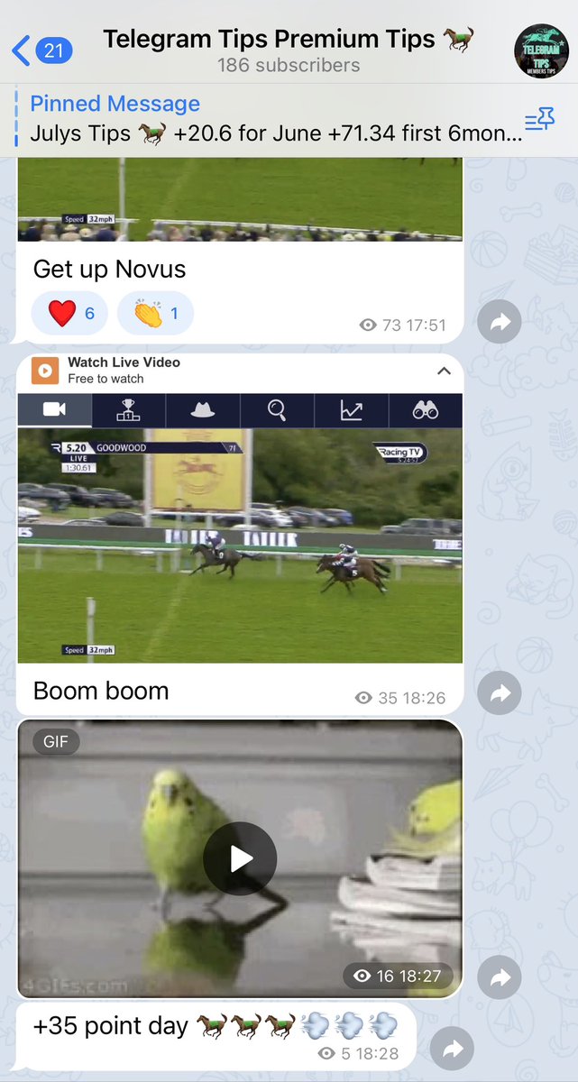 Incredible Day for premium members…. That takes us to over +100pts profit 💥💥💥💥💥💥💥💰💰💰💰💰💰💰

TelegramTips.co.uk members having a great year 🐎💨💨

Join us for £20 a month. We’ve won £700 for members today 💰💰

Free group here 👇🏻

t.me/+lt8B119YnYI4M…