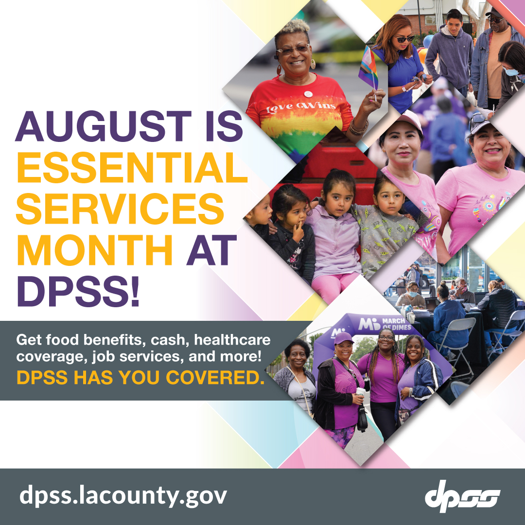 JVSSoCal's tweet image. @L.A.County 
 
August is #EssentialServicesMonth at DPSS! We have launched this campaign to inform residents about our benefit programs, like nutrition assistance, financial assistance, healthcare, and more. ow.ly/W2Ef50Ps5Vm 

#benefitprograms #LACounty #DPSS