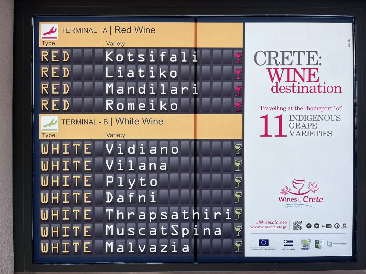 Kudos to @WinesofCrete for this excellent ad at Heraklion airport listing the major indigenous varieties!
