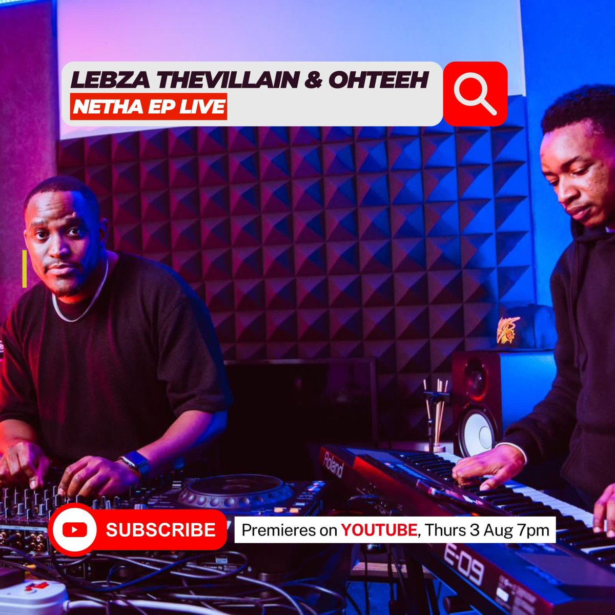 Nthabeemaringa's tweet photo. My commies have you heard?
NETHA’ LIVE @youtube thurs, 3 Aug 7PM Stay tuned for a live set by @LebzaTheVillain & @ohteeh on keys #Netha #LebzaTheVillain https://t.co/4Acxl37Il6