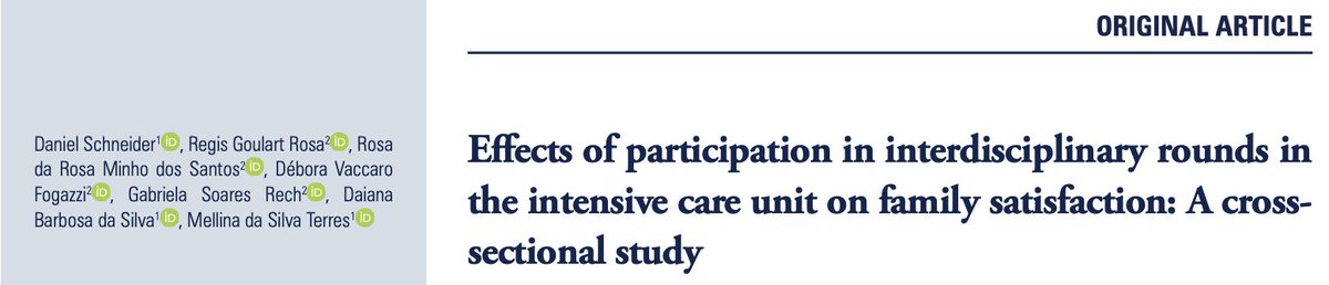 FilipeAmado1's tweet photo. How family involvement impacts in ICU satisfaction?
🔎 Study at a 56-bed ICU in Brazil.
✅ Higher general satisfaction for involved families.
✅ Enhanced decision-making satisfaction.
Full article here 👉 https://t.co/DxkghDnJQ9
@ccs_amib_spci
#ICU #CriticalCare https://t.co/REWcBh29U5