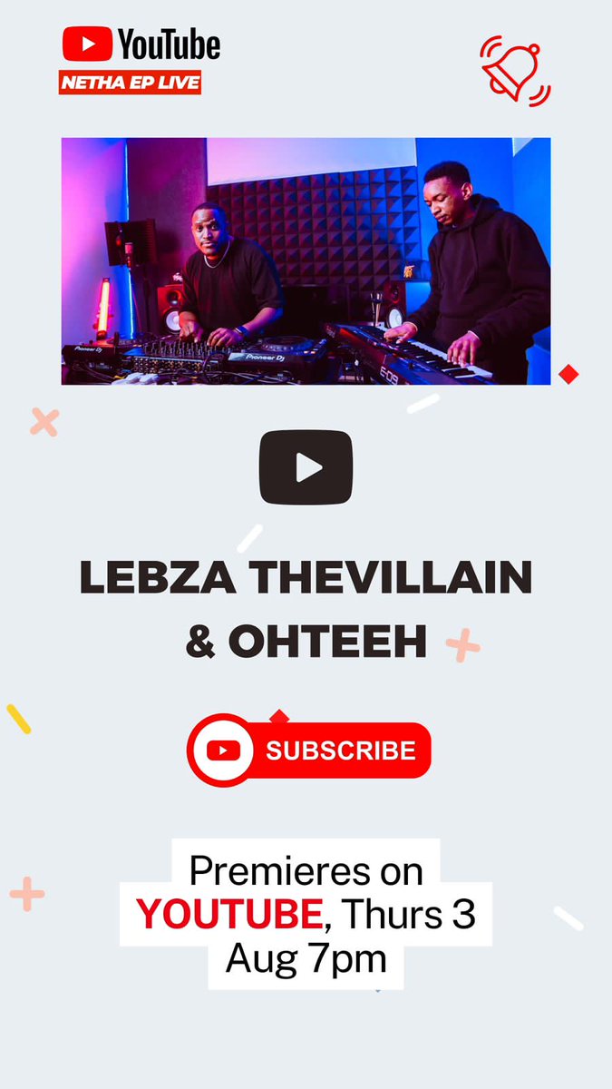 Nthabeemaringa's tweet photo. My commies have you heard?
NETHA’ LIVE @youtube thurs, 3 Aug 7PM Stay tuned for a live set by @LebzaTheVillain & @ohteeh on keys #Netha #LebzaTheVillain https://t.co/4Acxl37Il6