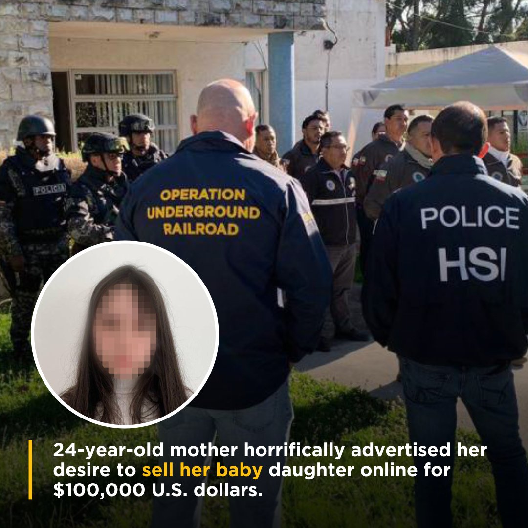 ourrescue's tweet photo. A 24-year-old mother advertised her desire to sell her baby daughter online for $100,000 USD. Thankfully, a Florida citizen reported it to the FBI. O.U.R. collaborated on this operation with HSI &amp; Ecuador National Police. On June 7, the baby was rescued &amp; the mother was arrested. https://t.co/s5bq5Ip5aG