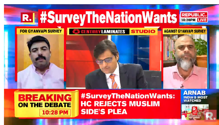 republic's tweet photo. #SurveyTheNationWants | Time to stop the politics and let survey take over? The Debate is now on-air. Tune in and fire in your views with the hashtag - https://t.co/tdhGJpd7Vf
#Gyanvapi #GyanvapiSurvey #ASI #GyanvapiTruth #India #Arnab #ArnabGoswami https://t.co/R0j4R4FZFz