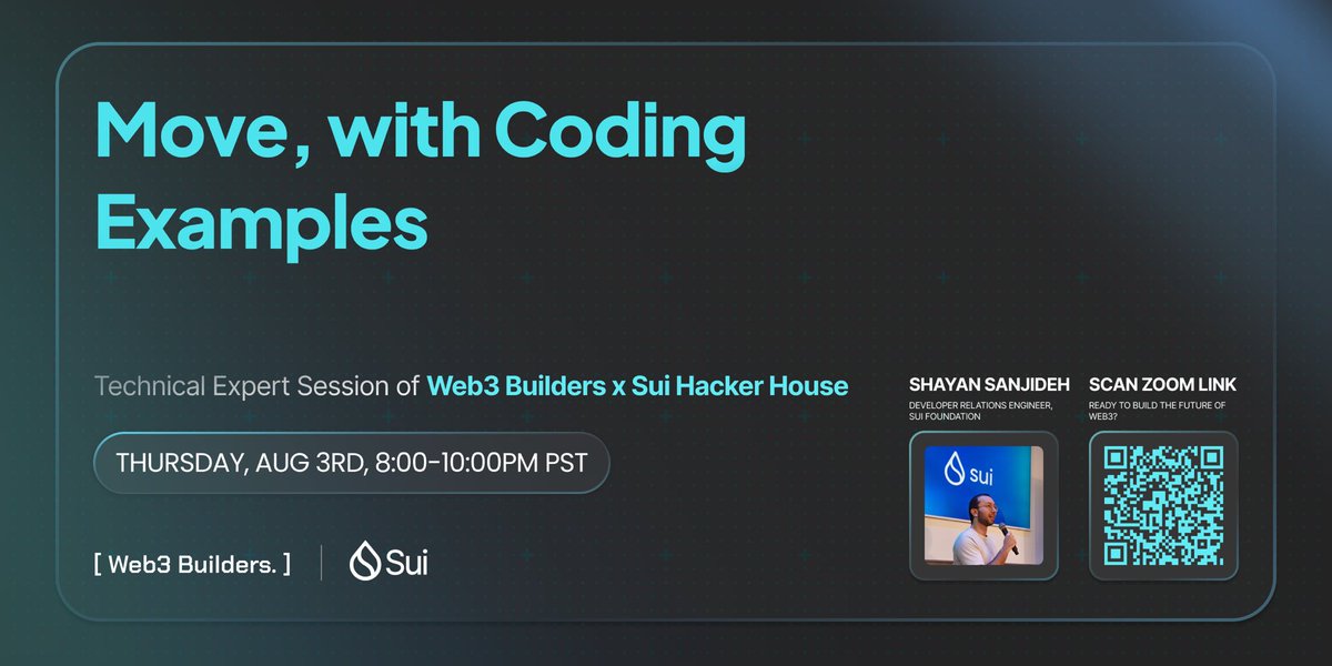 🏠 It's Day 3 at W3BxSui Hackerhouse, and today we focus on BUILDING! We have an amazing line up of speakers including dev platform and tooling from <a href="/ShinamiCorp/">Shinami</a> and
<a href="/EthosWalletXYZ/">Ethos ✨ Wallet</a> .  <a href="/0xShayan/">Shayan</a> from <a href="/SuiNetwork/">Sui</a> will join us again with a live coding session and  <a href="/aspecta_id/">Aspecta - BuildKey 🔑</a> will