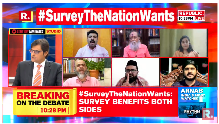 republic's tweet photo. #SurveyTheNationWants | Why stall a scientific survey that intends to unearth the truth? The Debate is now on-air. Tune in and fire in your views with the hashtag - https://t.co/tdhGJpd7Vf
#Gyanvapi #GyanvapiSurvey #ASI #GyanvapiTruth #India #Arnab #ArnabGoswami https://t.co/knxPrt47nN