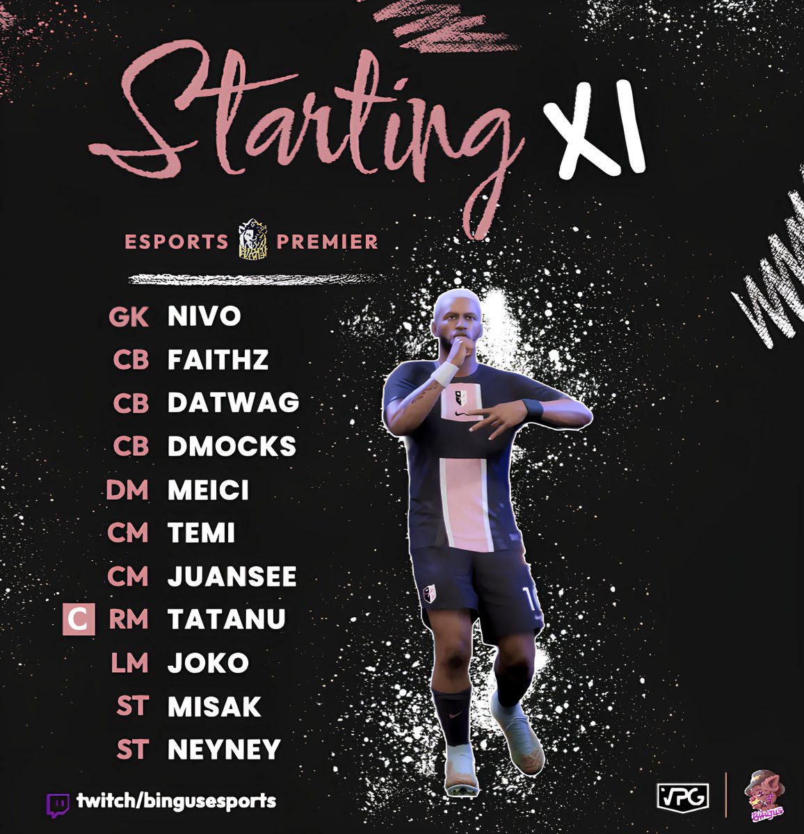 BINGUS ESPORTS (@bingusesports) on Twitter photo ๐จ๐๐๐๐๐๐๐๐ ๐๐๐ท
Our line-up for the <a href="/VPGPremier/">VPG Esports Premier</a> today ๐ฅ๐ช
1โฃ vs <a href="/czvesports/">Crvena zvezda Esports</a> ๐ท๐ธ
2โฃ vs <a href="/13Utopik_eFoot/">13UTOPIK EFOOT</a> ๐ซ๐ท
3โฃ vs <a href="/VfL1848eSports/">VfL Bochum 1848 eSports-Team</a> ๐ฉ๐ช
4โฃ vs @Zeal22es ๐ท๐ด
Watch us live at: twitch.tv/bingusesports
#bingusesports | #VPG ๐จ๐๐๐๐๐๐๐๐ ๐๐๐ท
Our line-up for the <a href="/VPGPremier/">VPG Esports Premier</a> today ๐ฅ๐ช
1โฃ vs <a href="/czvesports/">Crvena zvezda Esports</a> ๐ท๐ธ
2โฃ vs <a href="/13Utopik_eFoot/">13UTOPIK EFOOT</a> ๐ซ๐ท
3โฃ vs <a href="/VfL1848eSports/">VfL Bochum 1848 eSports-Team</a> ๐ฉ๐ช
4โฃ vs @Zeal22es ๐ท๐ด
Watch us live at: twitch.tv/bingusesports
#bingusesports | #VPG