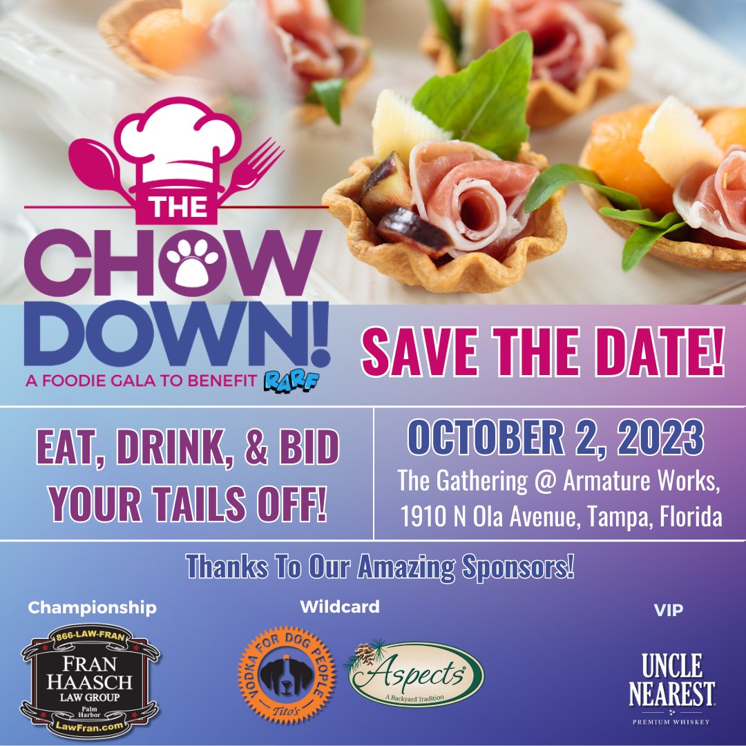 Ryan Animal Rescue Foundation (@rarf_official) on Twitter photo #SaveTheDate The Chow Down! is BACK! 📌10/2/23 <a href="/ArmatureWorks/">Armature Works</a> in Tampa ☀️ <a href="/RealLoganRyan/">Logan Ryan</a>‘s foodie fundraiser The Chow Down is a win-win for pets & people! Enjoy 🤤 culinary excellence while raising a 🥂 to benefit RARFs mission! onecau.se/thechowdown #SaveTheDate The Chow Down! is BACK! 📌10/2/23 <a href="/ArmatureWorks/">Armature Works</a> in Tampa ☀️ <a href="/RealLoganRyan/">Logan Ryan</a>‘s foodie fundraiser The Chow Down is a win-win for pets & people! Enjoy 🤤 culinary excellence while raising a 🥂 to benefit RARFs mission! onecau.se/thechowdown