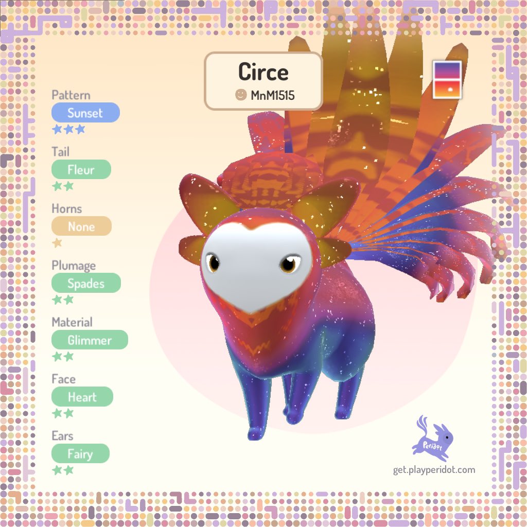 Mgrain15's tweet photo. Helios is my newest dot, and they are Circe’s baby. The sunset archetype is becoming my new favorite archetype! I just love those sunset colors. @playperidot #playperidot #sunsetarchetype https://t.co/2wS1ZL3AYJ