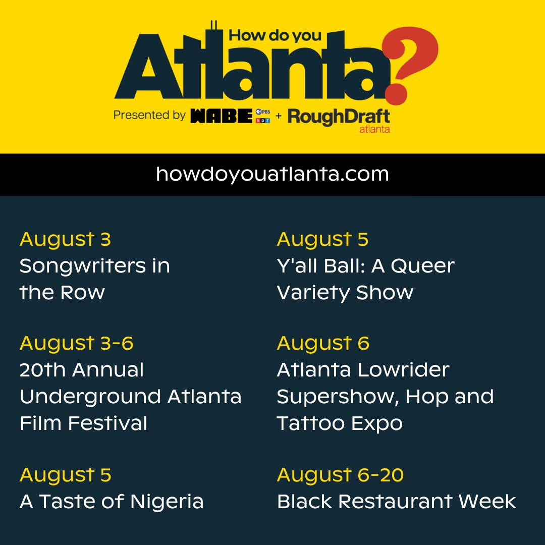 wabeatl's tweet photo. Get set for an exciting week ahead in Atlanta! 🌮🎬 @sammie_purcell8 explores Black Restaurant Week. @MichaelBJordan catches the Y’all Ball Queer Variety Show. Listen to #HowDoYouAtlanta wherever you get your podcasts and visit https://t.co/vN24xn5FF1 for more events! https://t.co/F8opGRry1N