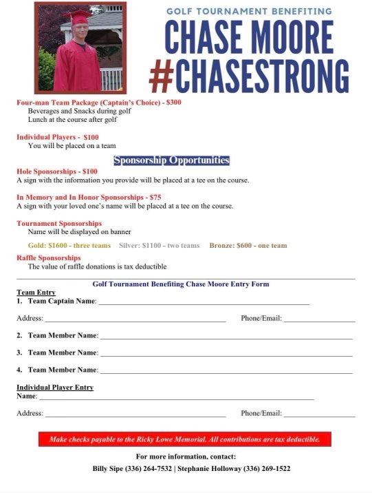 SAHS_Baseball1's tweet photo. Here is a great opportunity for golfers to help our Chase Moore with medical bills. Please consider playing in this event. #ChaseStrong https://t.co/YdmlNRJCfX