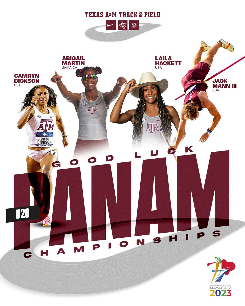 Best of luck to our 4️⃣ representatives at the U20 Pan American Championships 👍

📰 aggi.es/3rSn1LX

#GigEm | #AggieTFXC