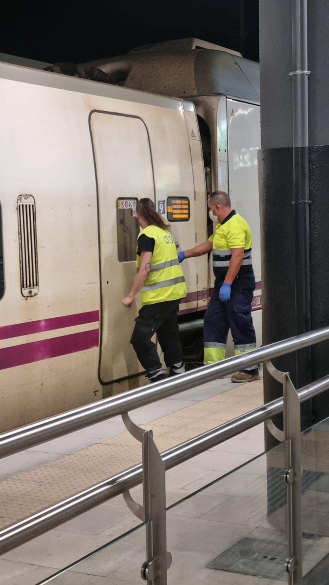 CiudadDBadajoz's tweet photo. El show del tren extremeño ‼️

Llega a Badajoz con más de hora y media de retraso y cuando llega las puertas no pueden abrir y están intentando forzarlas para liberar a los pasajeros. De película !!
#tren #extremadura #BastaYa 
@MGuardiolaPP @BarreraGragera https://t.co/CkTeJoLdBg