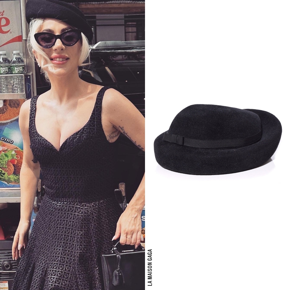 LaMaisonGaga_'s tweet image. Lady Gaga celebrates @itstonybennett's birthday in NYC wearing NYC designer @CSiriano Spring/Summer 2018 dress, #GigiBurris "Laura" halo hat, @Illesteva "Pamela" sunglasses and her #MarkCross "Grace" box bag!
