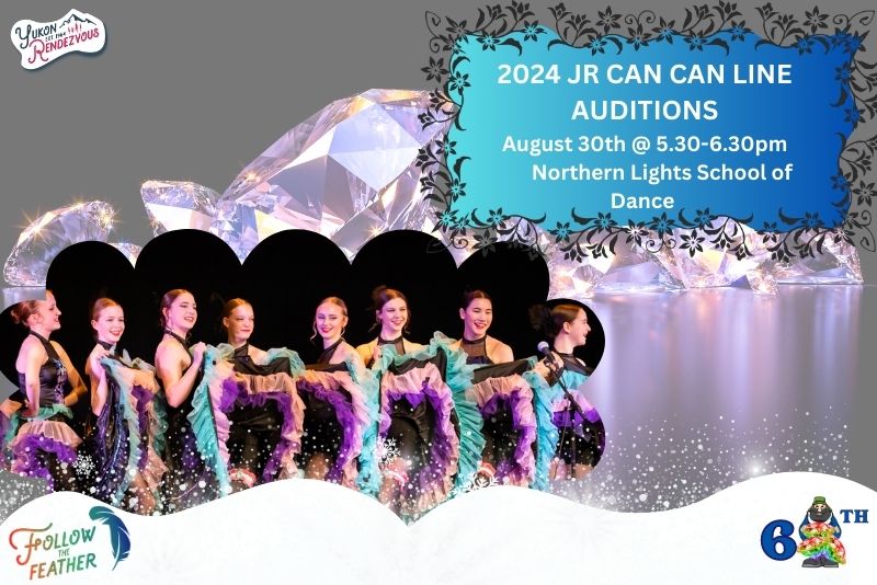 The 2024 Yukon Rendezvous Jr. Can Can Line Auditions!
Auditions will take place at Northern Lights School of Dance on Thurs, Aug 30th from 5:30-6:30pm 
*Dancers must be aged 13 to 18 by February 1st, 2024. 
You MUST register for the audition. 
Go to: app.jackrabbitclass.com/regv2.asp?id=5…