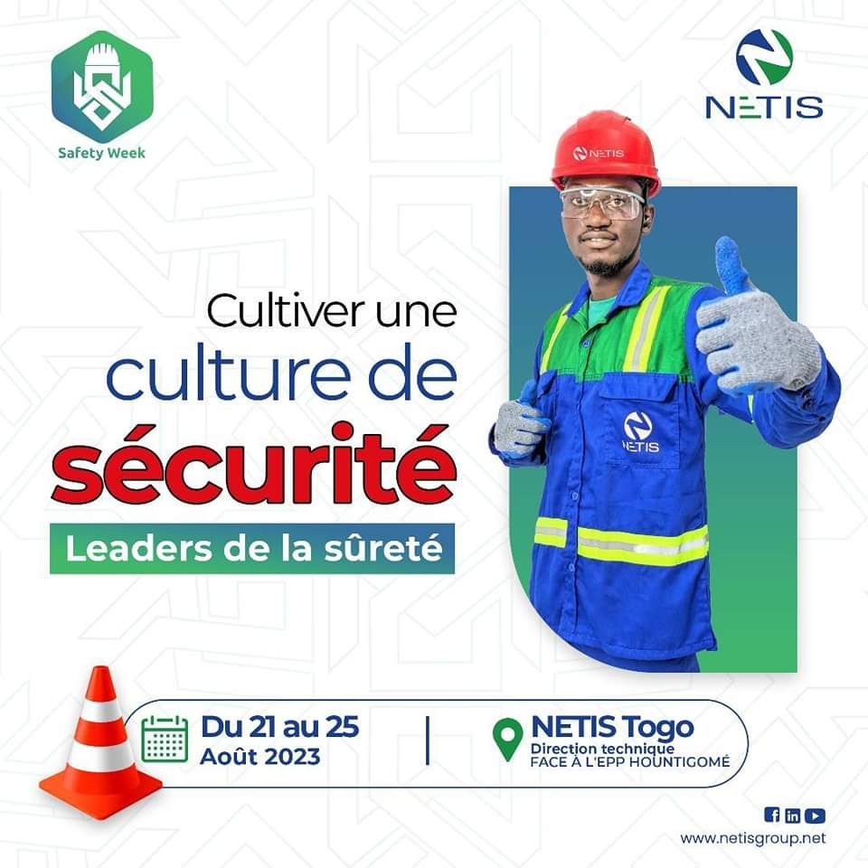 NetisMarketing's tweet photo. 🦺 SAFETY WEEK 🦺
Du 21 au 25 Août 2023,
Netis TOGO célèbre la première édition de la #Safety_Week, une semaine au cours de laquelle nos collaborateurs et partenaires seront mobilisés et formés aux enjeux de #santé et #sécurité au #travail.
#SHERQ #SafetyWeek #NetisTogo #Togo https://t.co/3FQQbgMmlF