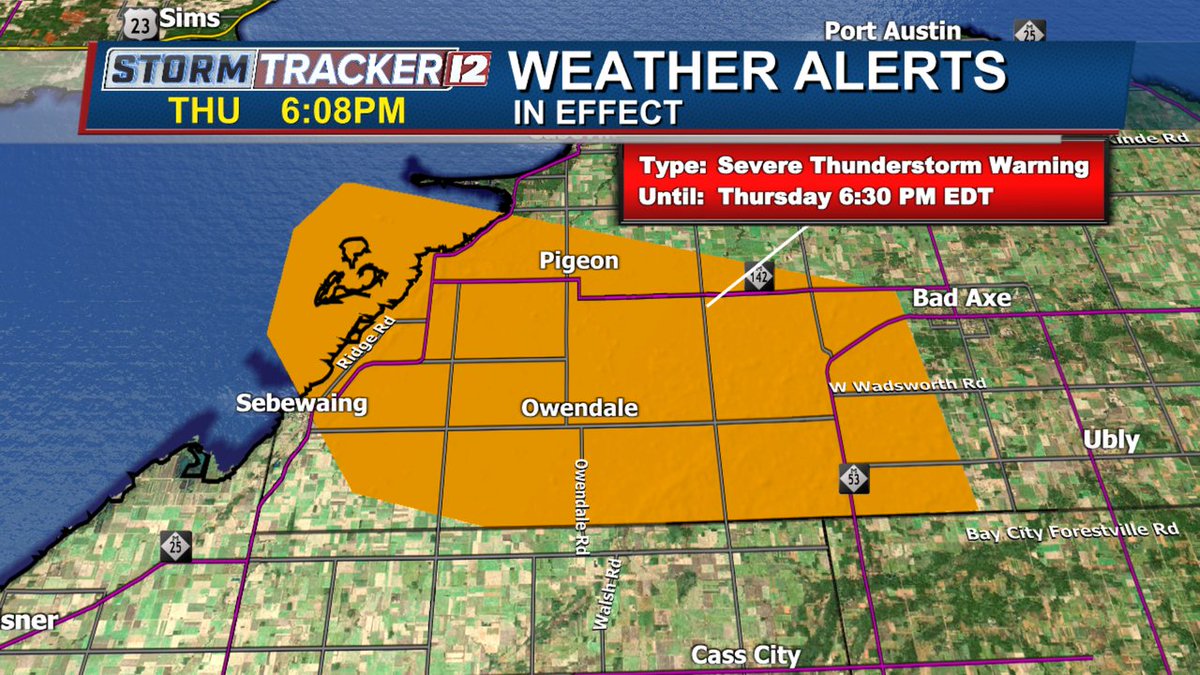 ABC12WX's tweet image. A Severe Thunderstorm Warning is in effect until Aug 03, 2023 6:30PM. Tune into ABC12 on air or download our ABC12 First Alert Weather App for more details.