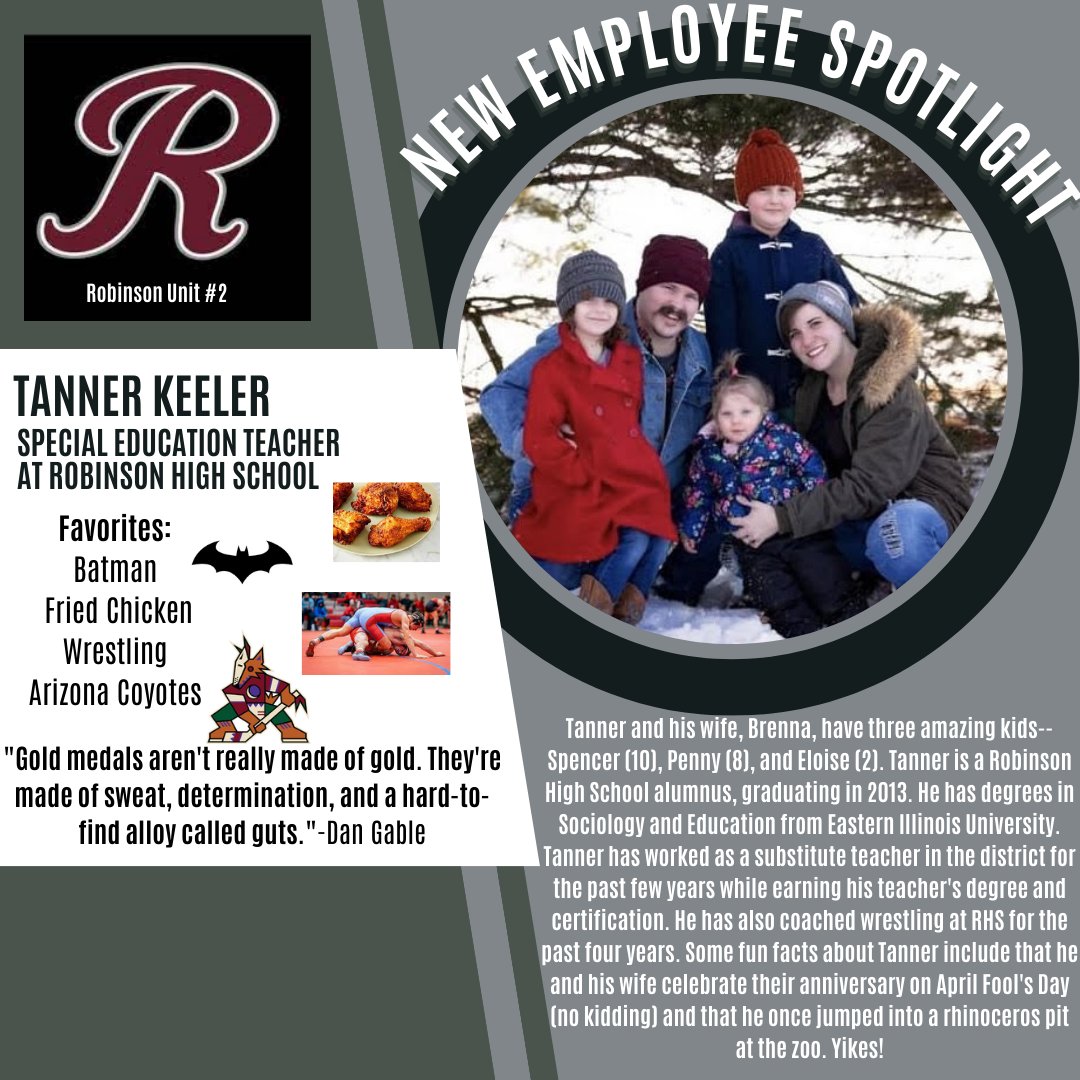 Please welcome Mr. Tanner Keeler, our new Special Education teacher at Robinson High School.
