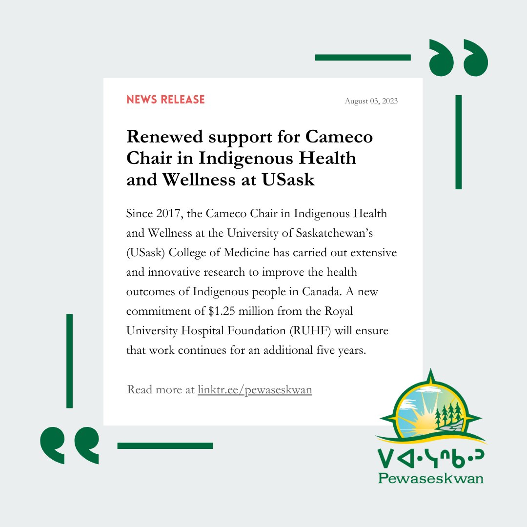 “Dr. King’s work through the Cameco Chair in Indigenous Health and Wellness continues to help establish USask as a leader in Indigenous health”  bit.ly/3QprNec 
#indigenous #indigenouswomen #indigenouspride #uofs #indigenoushealth #health #innovation #saskatchewan #yxe