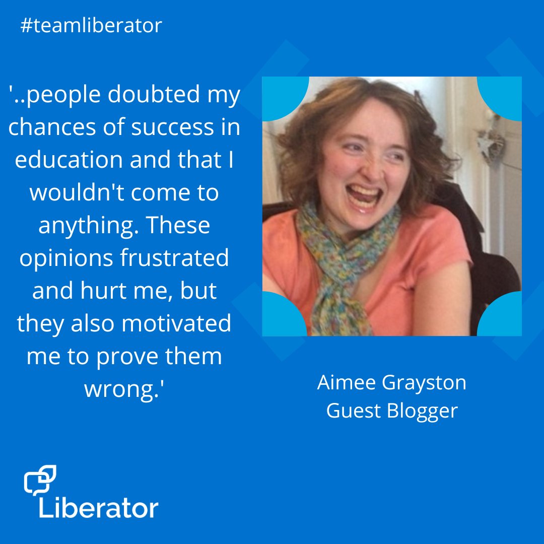 LiberatorLtd's tweet photo. If you ever needed #mondaymotivation to prove the doubters wrong you'll find it in this superb blog by our Guest Blogger Aimee.
In part 1, Aimee talks about her early education and the things which had the most impact for her.
https://t.co/FR4QBu1WSd
#AACblog #disabilitypride https://t.co/rBEcO7R72Q