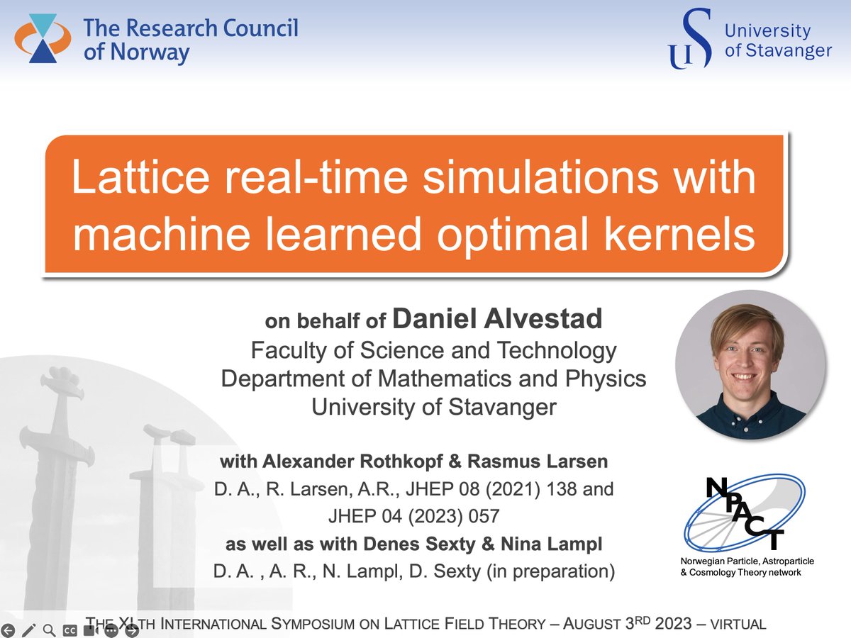 rothkopfAK's tweet image. As our @uisimf @UniStavanger PhD student D. Alvestad was unable to give his talk at @Fermilab #Lattice2023 today, I substituted, presenting our latest work on #machinelearning assisted simulations of quantum real-time dynamics in 1+1d. Collaboration w/ @UniGraz. @forskningsradet