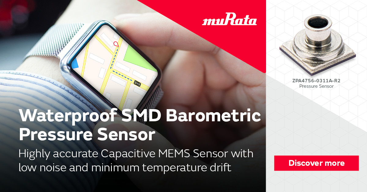 murata_na's tweet photo. Murata's new MEMS #sensor provides a waterproof solution for #barometric pressure detection. Learn more about the ZPA4756-0311A-R2 : https://t.co/xsdGJppMOj https://t.co/hwWCR9UshV