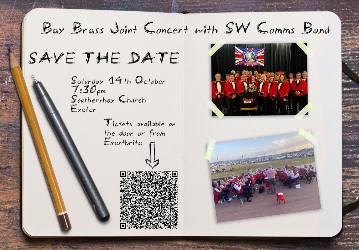 We are pleased to announce that we will
once again be joining with our friends at
@swcommsband for a joint concert on Saturday 14th October in Southernhay Church, Exeter 🙂#baybrass #brass #band #swcomms #lympstone #music #concert #autumn #october #exeter #southernhay #comealong