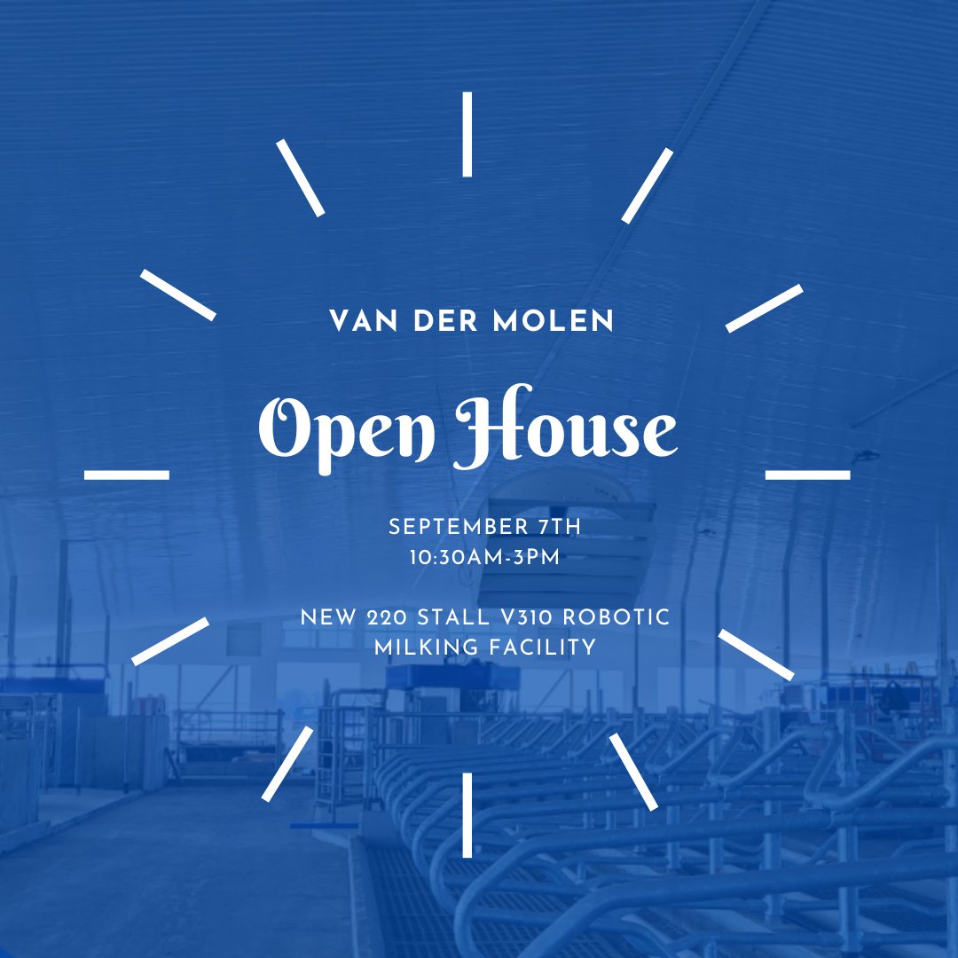 🚨Exciting news🚨Van Der Molens will be hosting an open house on September 7th from 10:30am to 3pm. This is a great opportunity to check out their fantastic facility and to see their 3 @delaval_na v310 Robots!

#ontag #dairydonewell #agriculture