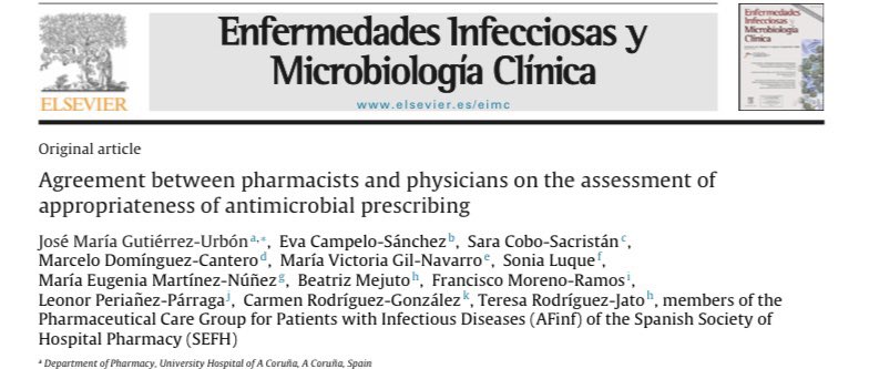 GrupoAFinf_SEFH's tweet photo. ✅ Estudio multicéntrico que describe la concordancia entre farmacéuticos e infectólogos en prescripciones antibióticas 

🩺 Nivel de concordancia “muy bueno” en la mayoría de indicadores de calidad 
💊 Nivel de concordancia “bueno” en duración de tratamiento https://t.co/Z7X9EV9tzD