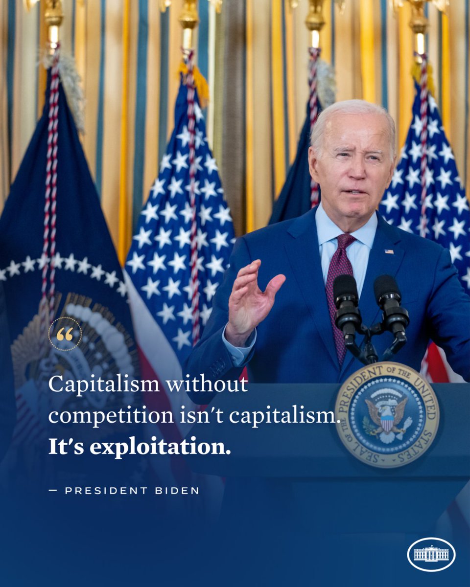 Bidenomics is about increasing competition, not stifling competition. Because when companies have to compete, it means lower prices, fairer wages, and more innovation.