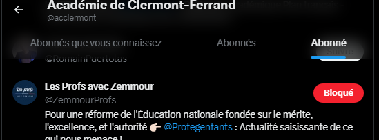Qui trouve normal que l'accadémie de Clermont Ferrand, un compte officiel, soit abonné au compte "les profs avec Zemmour"  ?