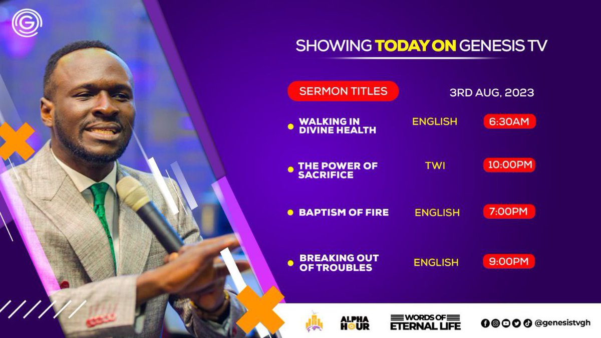 Tune in to Genesis TV today and be encouraged as we explore God’s word together 

#GenesisTV #PastorAgyemangElvis #LadyMercyAgyemangElvis #AlphaHour #BringingGodWhereYouAre
