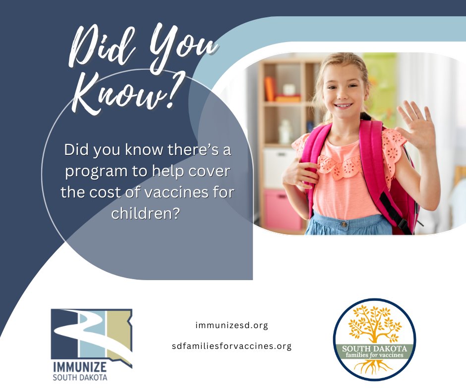 ImmunizeSD's tweet image. Did you know there’s a program to help cover the cost of vaccines for children? The federally funded Vaccines for Children (VFC) program provides childhood vaccines for those that may be unable to pay. Learn more: doh.sd.gov/local-offices/
 #NIAM23 #VaxYourFam #Vaccines #WhyIVax