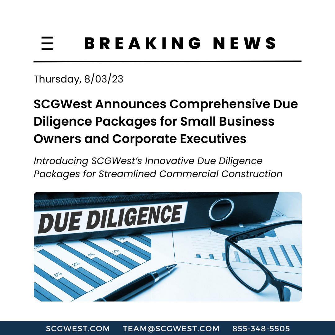SCGWest's tweet photo. Announcing our latest Due Diligence packages, custom-tailored for small business owners and corporate execs. We provide the insights you need to streamline your project, mitigate risks, and maximize rewards. Contact us today! 🛠️🌟 #CommercialConstruction #DueDiligence #CRE https://t.co/H9hqrJZVkf
