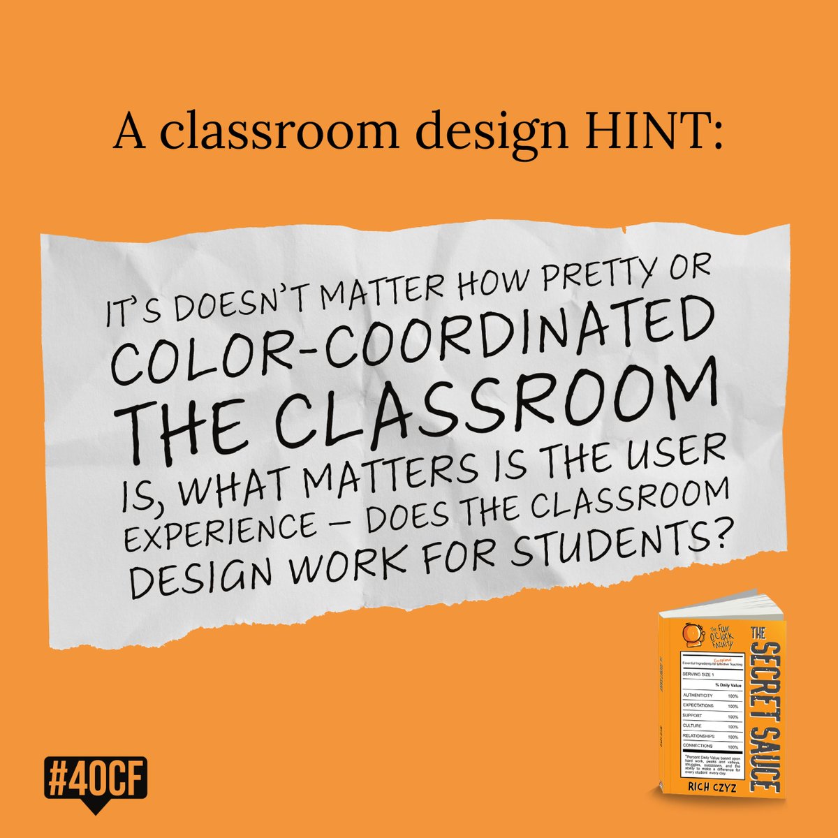As you design/decorate your classroom ask yourself just one question: 

DOES THE CLASSROOM DESIGN WORK FOR STUDENTS?

fouroclockfaculty.com/2022/08/be-int…

#4OCF #TheSECRETSAUCE #classroomdesign #design @SteinbrinkLaura @burgessdave @TaraMartinEDU @dbc_inc @JayBilly2 

amzn.to/3HEnlSl