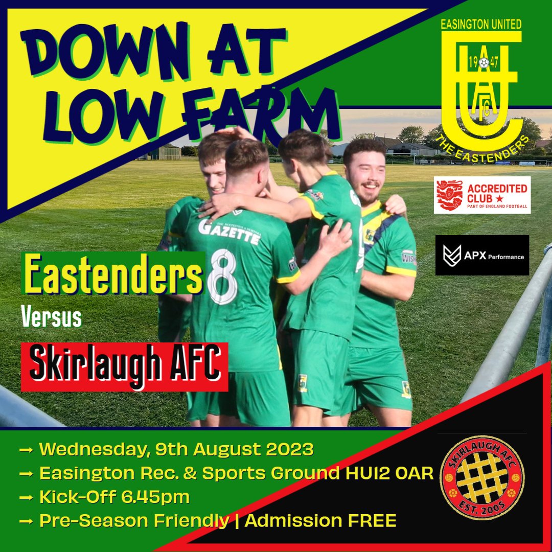 CLUB | DIARY DATE AMENDMENT [2] 📆

Following unforeseen issues at their own ground <a href="/Skirlaugh_AFC/">Skirlaugh AFC</a> will now also come to the 'new look' #FarmOfDreams for next Wednesday's friendly (KO 6.45pm). I know, we're spoiling you all rotten 😂

#euafc | #Since1947 | #PrideOfHolderness 🟢🟡