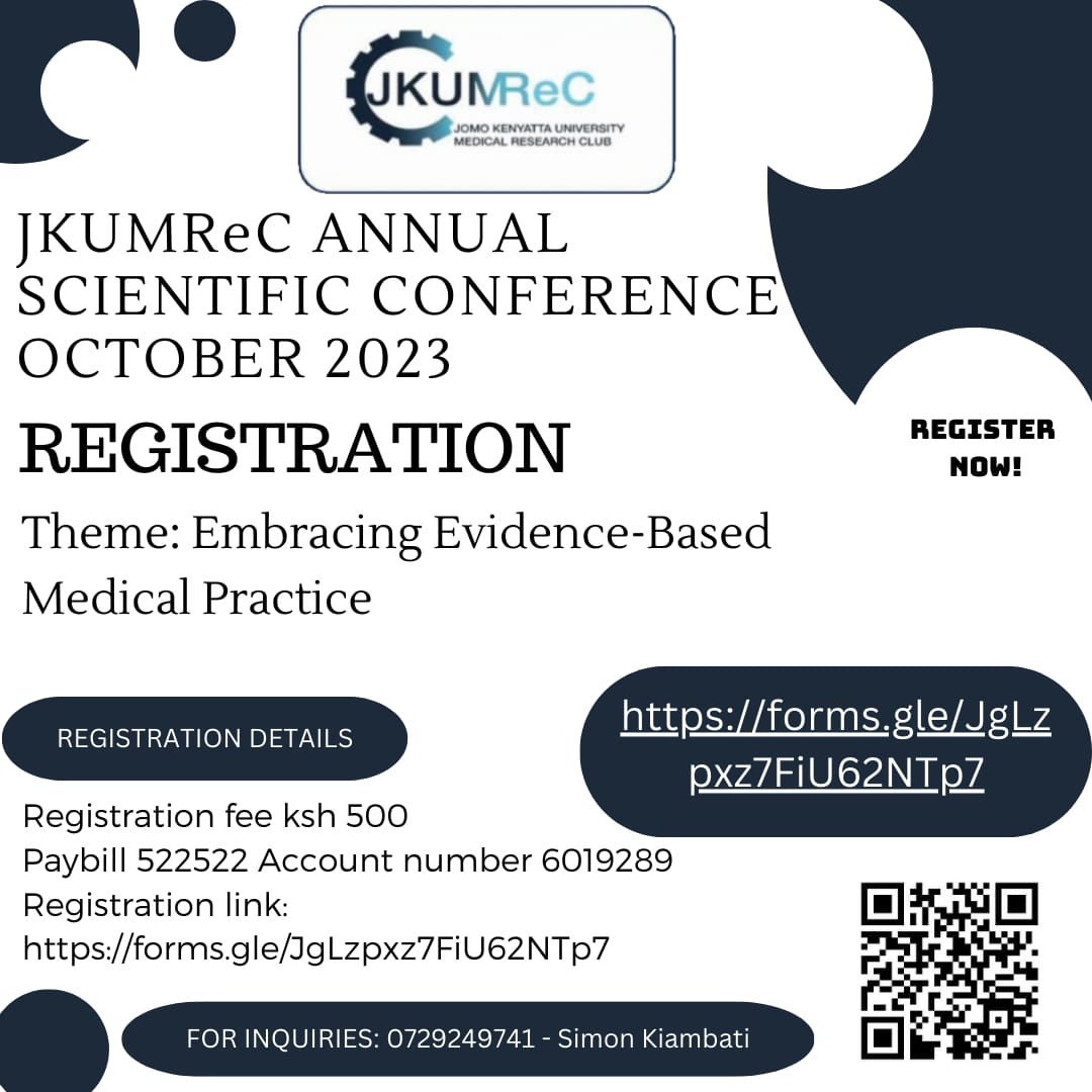 Good news!
We welcome you to the JKUMReC Scientific conference 2023.
What we've all been waiting for is here with us.
Registration will be done via this link:
forms.gle/SHAPQdkKoJxVkw…

Like, share wide,retweet.  It's going to be big. We can't wait!