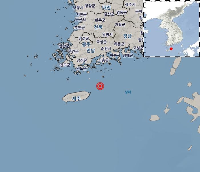 [지진정보] 08-04 03:07 전남 여수시 거문도 남남서쪽 34km 해역 규모2.1 계기진도 : 최대진도 Ⅰ